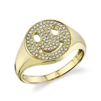 Antique Rings-14K Yellow Gold Pave Diamond Smiley Ring