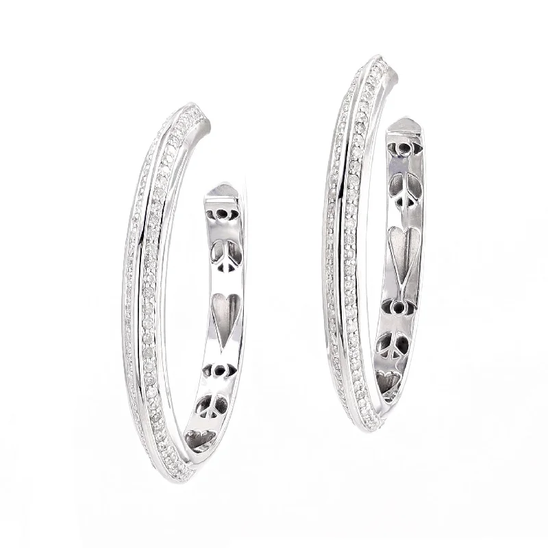 Geometric Drop Earrings-Knife Edge Silver & Diamond Hoop with Gallery Earrings - 40mm  E0000649