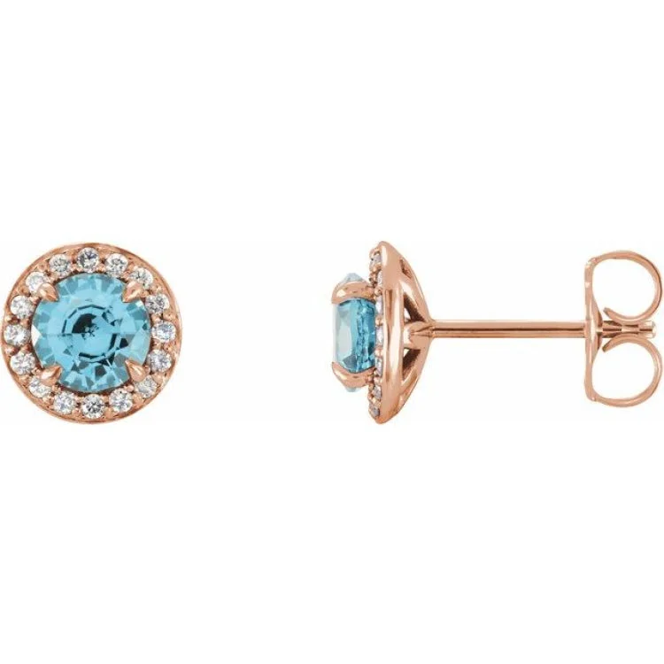 Statement Earrings-14K Rose 5 mm Natural Aquamarine & 1/8 CTW Natural Diamond Earrings