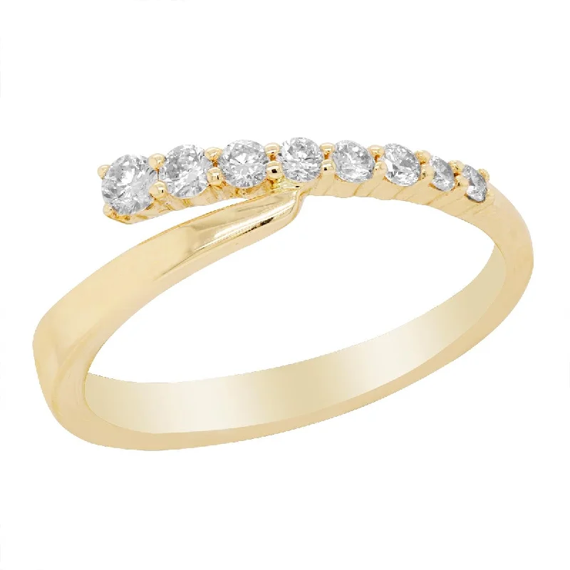 White Gold Engagement Bands-YELLOW GOLD BYPASS STYLE FASHION RING WITH 8 ROUND DIAMONDS, .24 CT TW