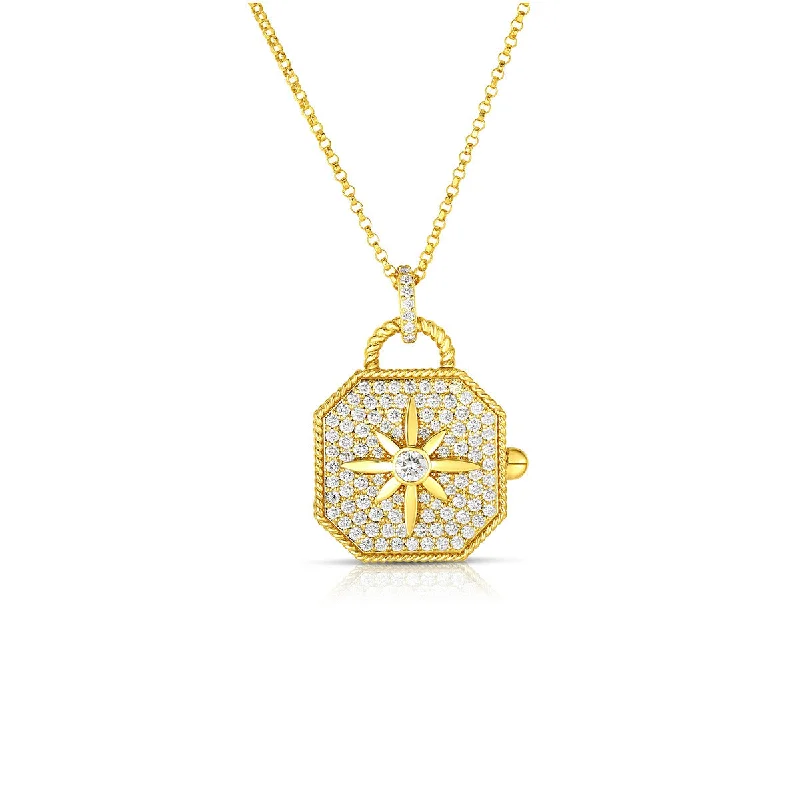 Beaded Necklaces-18K Yellow Gold and Diamond Locket Pendant Necklace