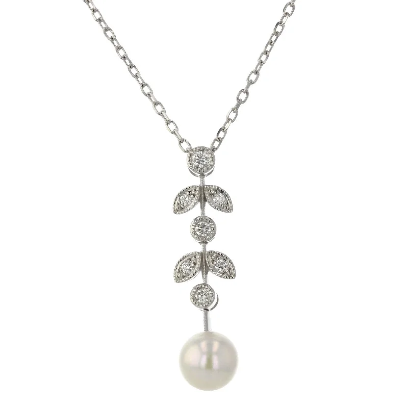 Chunky Necklaces-18K White Gold Leaf Classic Pearl Necklace