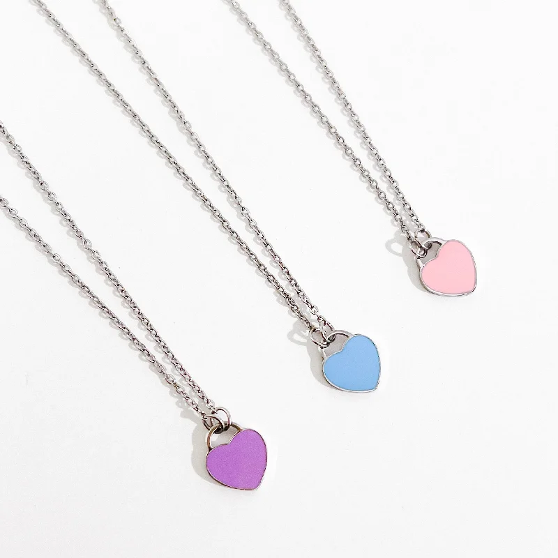 Personalized Gemstone Necklaces-Enamel Heart Necklaces in Silver (Not A Set)