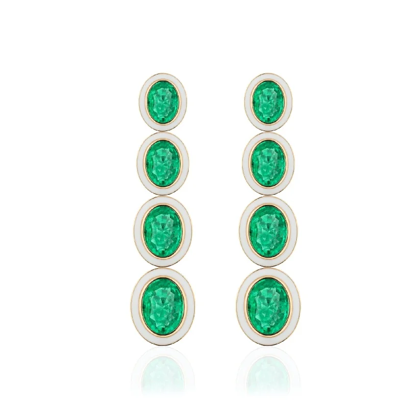 Silver Drop Earrings-Emerald Tier-Drop Earrings with Enamel