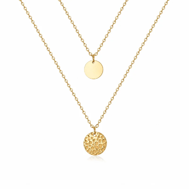 Gold Name Necklaces-Two Layered Disk Necklace