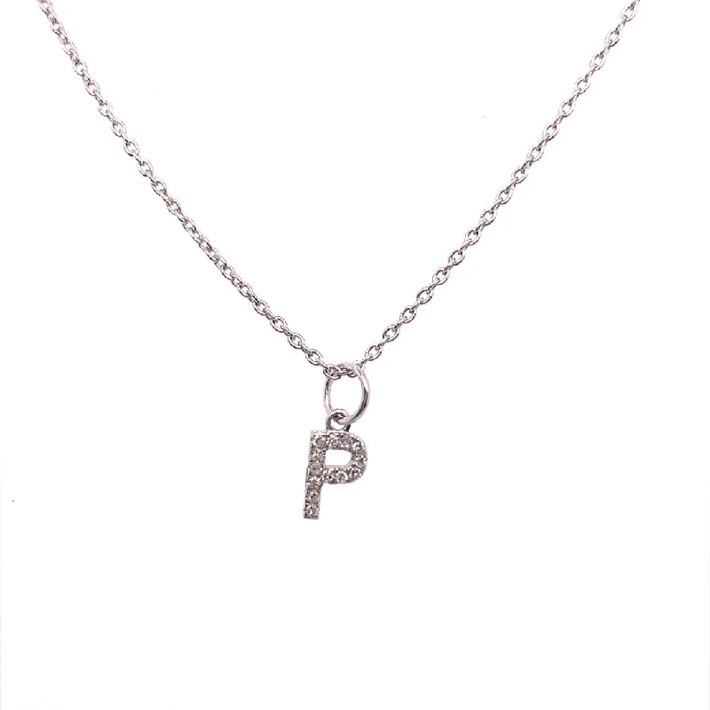 Birthstone Necklaces-0.05 Carat Diamond Initial "P" Necklace 14K White Gold