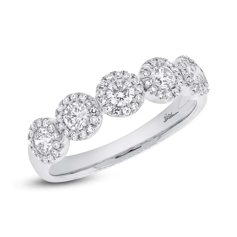 Custom Wedding Rings Sets-14K White Gold Five Diamond Halo Band