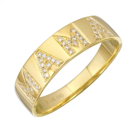 Stackable Diamond Rings-14k Yellow Gold Mama Diamond Ring