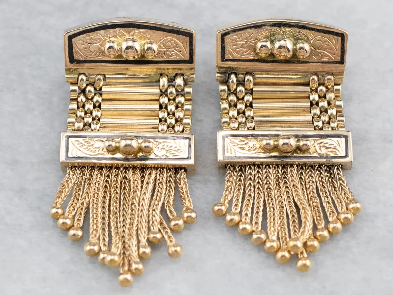 3D Earrings-Victorian Revival Gold Fringe Statement Earrings