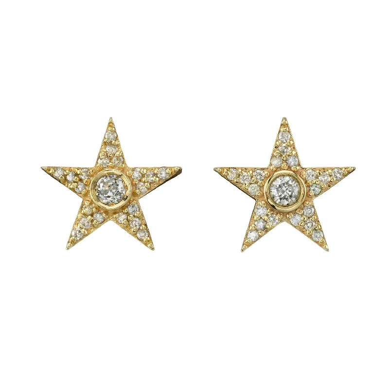 Small Hoop Earrings-14K Gold Star Stud Earrings EG000023