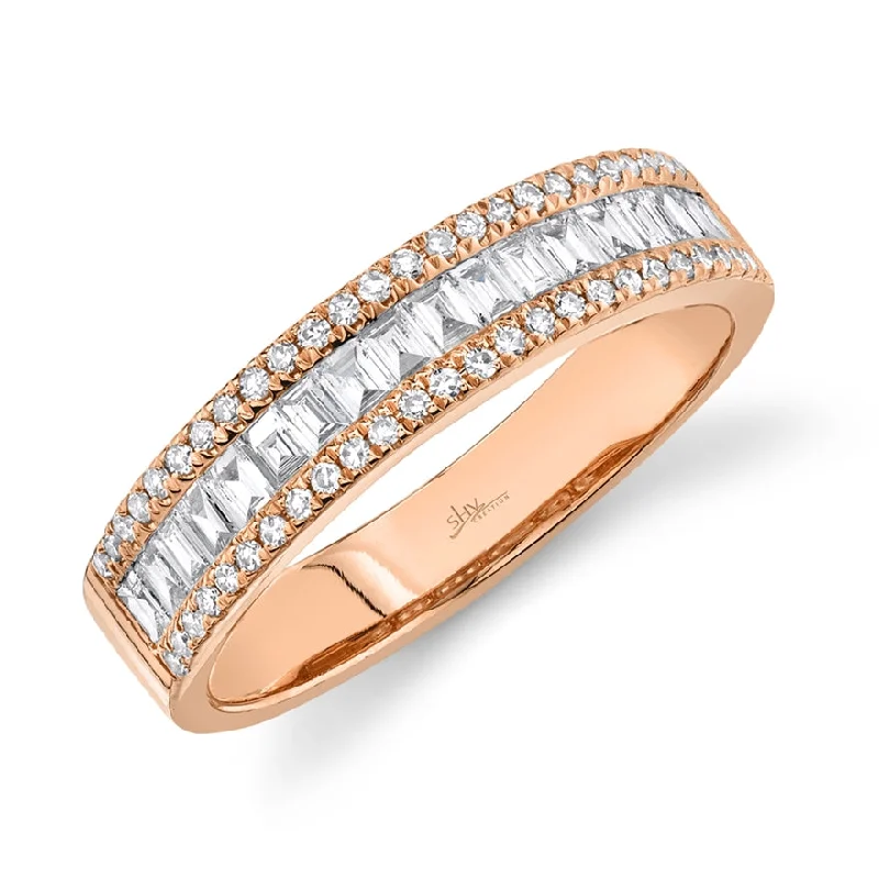 Pink Sapphire Rings-14K Rose Gold Diamond Baguette Medium Band