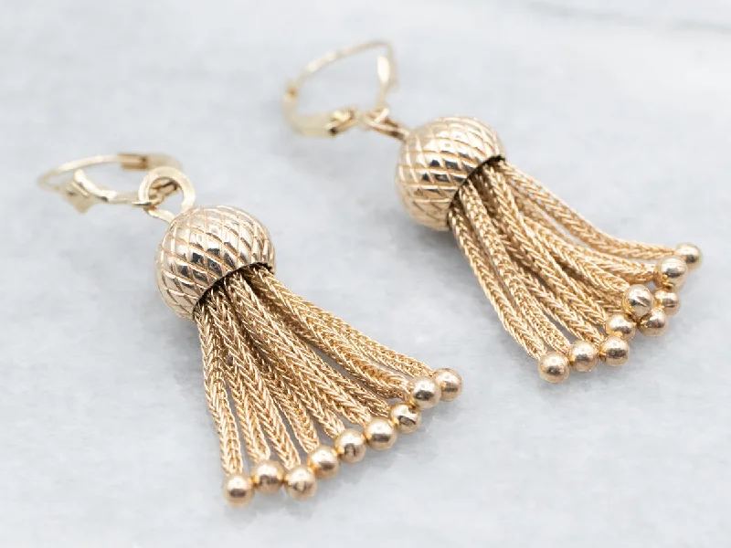 Elegant Stud Earrings-Victorian Revival Gold Tassel Drop Earrings