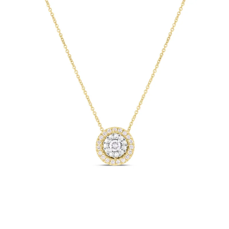 Gold Chain Necklaces-18K Yellow and White Gold Small Pave Dot Necklace