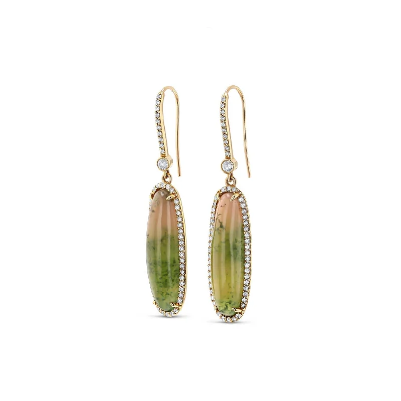 Chic Stud Earrings-14k Bicolor Tourmaline Oval Drop Earrings on Diamond French Hooks  SEG00057