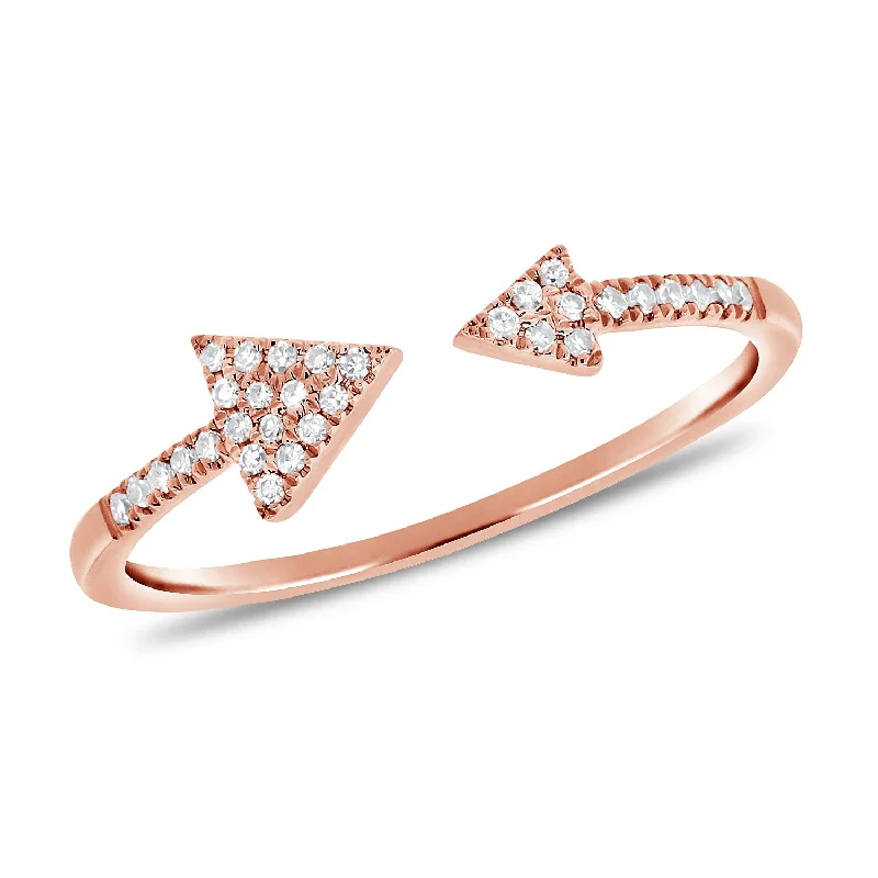 Double Band Rings-14K Rose Gold Diamond Open Cuff Triangle Ring