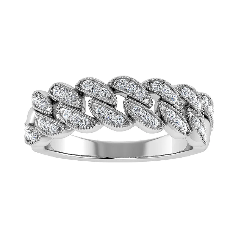 Men's Diamond Wedding Bands-14K White Gold 1/5 Ct.Tw. Diamond Cuban Style Band