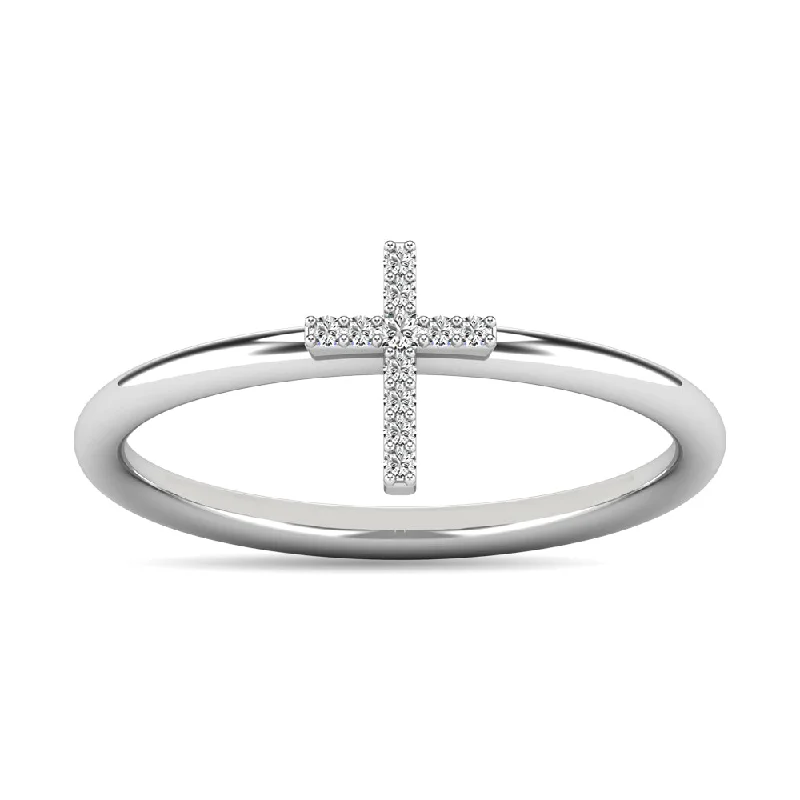 Oval Engagement Rings-Diamond 1/20 ct tw Cross Ring in 10K White Gold