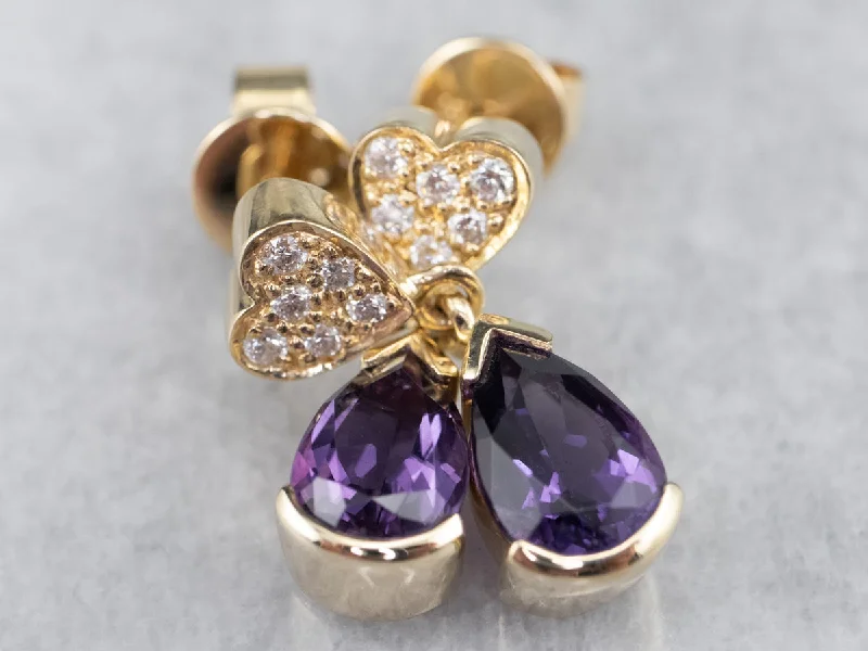 Geometric Earrings-Sweetheart Amethyst and Diamond Drop Earrings