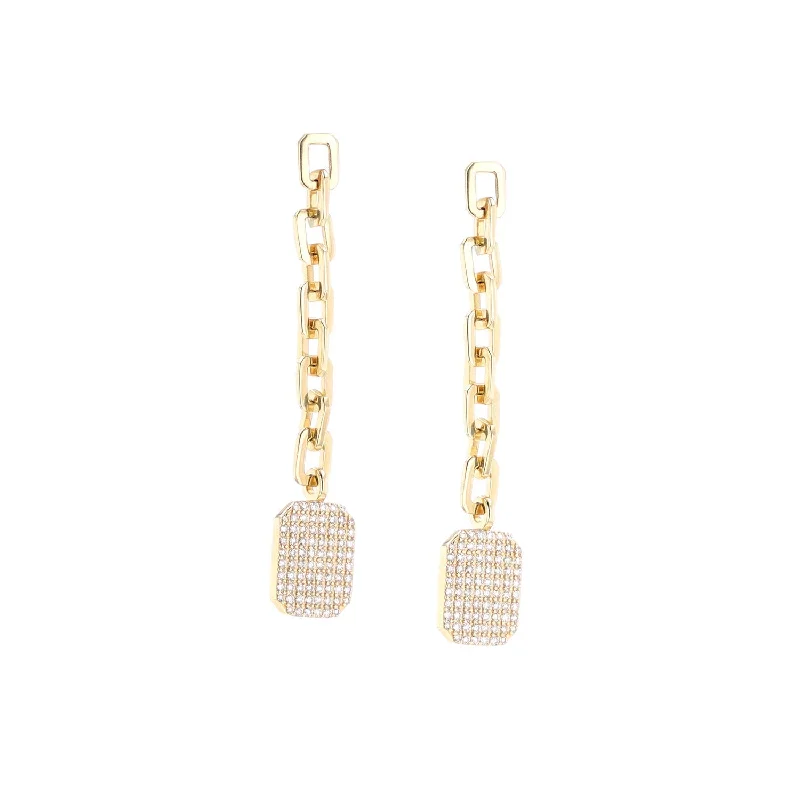 Elegant Pearl Earrings-14k Yellow Gold and Diamond Shield Link Earrings EG000252