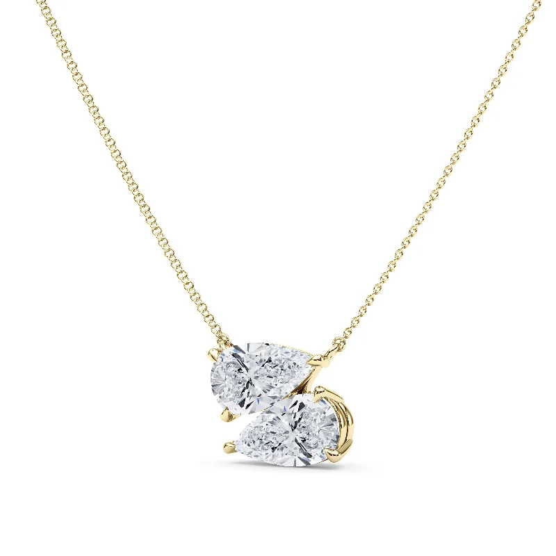 Adjustable Chain Necklaces-Twin Pear East-West Diamond Pendant