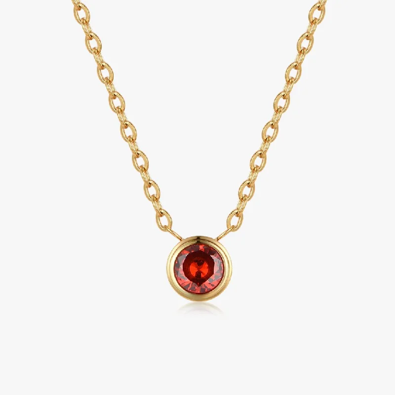 Pearl Chain Necklaces-Red Single Gem Necklace in Gold