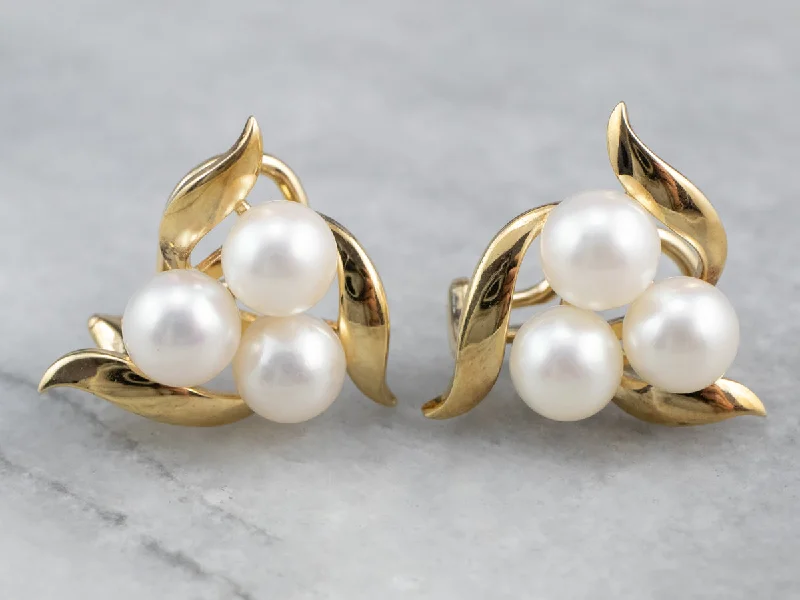 Simple Drop Earrings-Gold Cultured Pearl Cluster Earrings