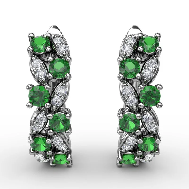 Statement Earrings-Clustered Emerald and Diamond Earrings ER1736E