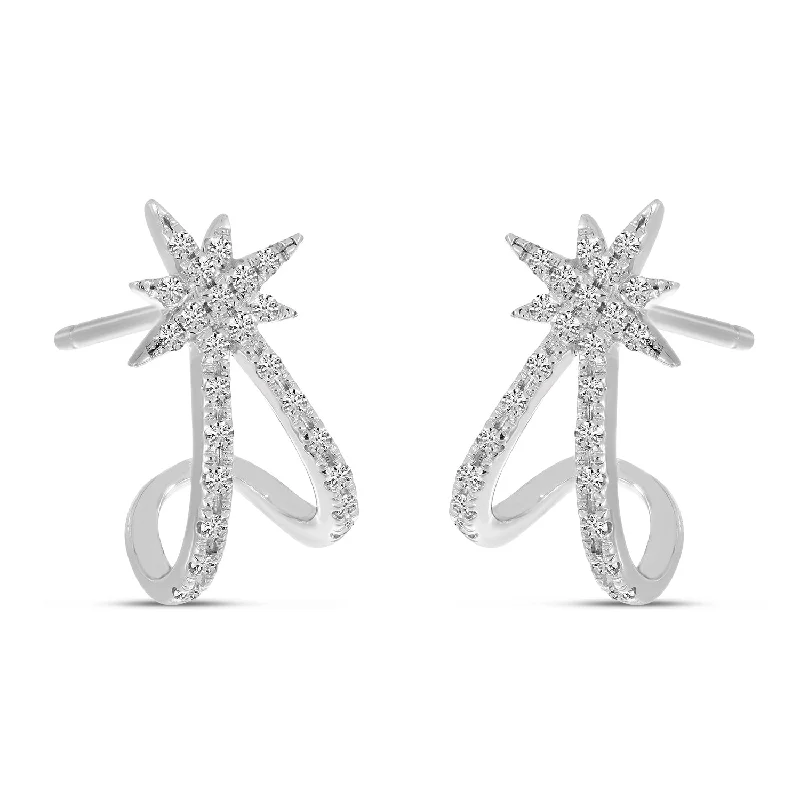 Quirky Earrings-14K White Gold Diamond Starburst Huggie Earrings E10979W