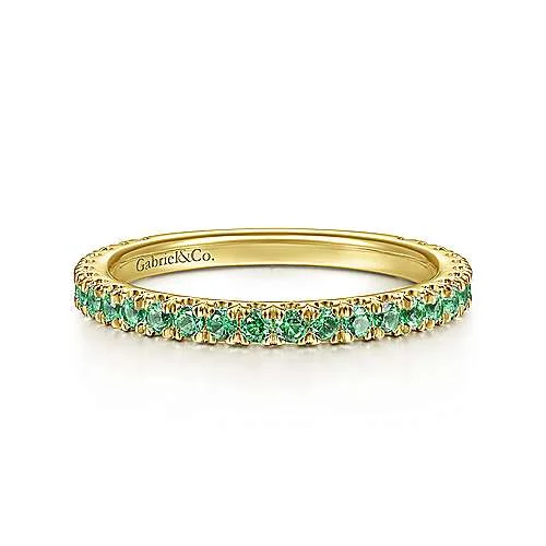 Art Deco Rings-14K Yellow Gold Emerald Band