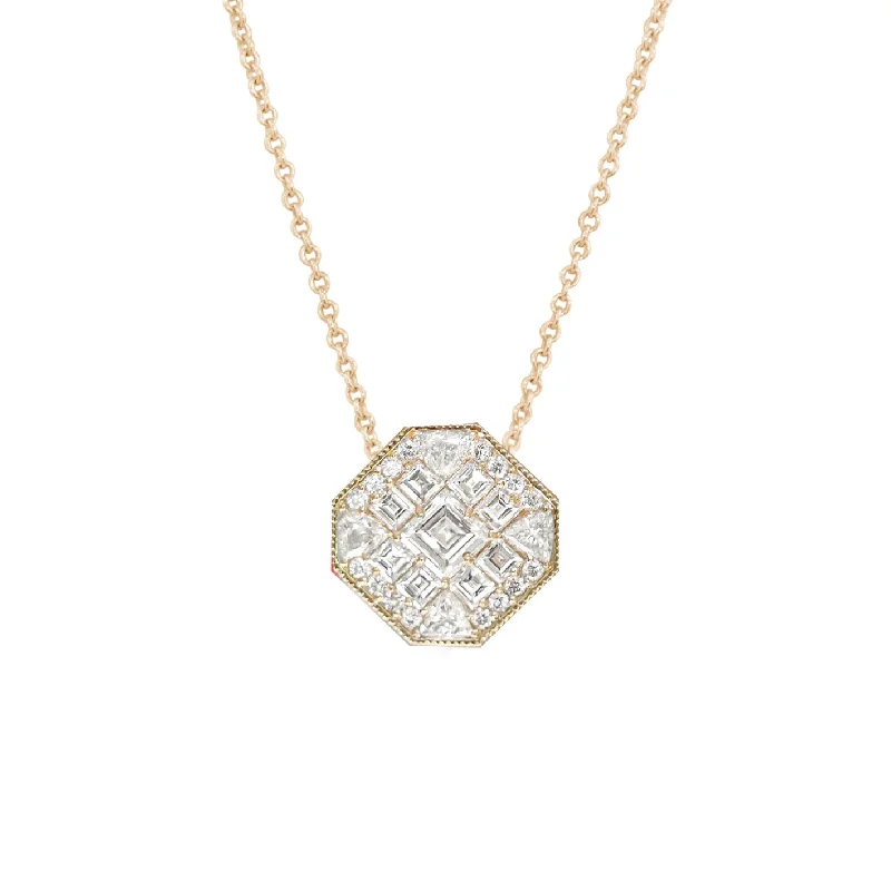 Geometric Pendant Necklaces-Octagon Shape Carré Cut Diamond Mosaic Necklace