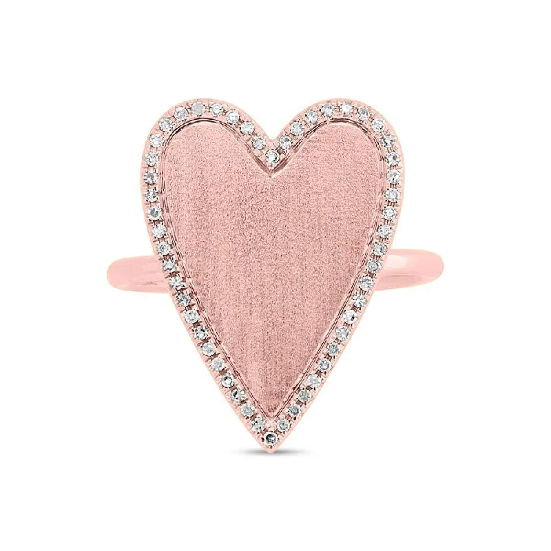 Simple Wedding Rings-14K Rose Gold Large Diamond Heart Ring