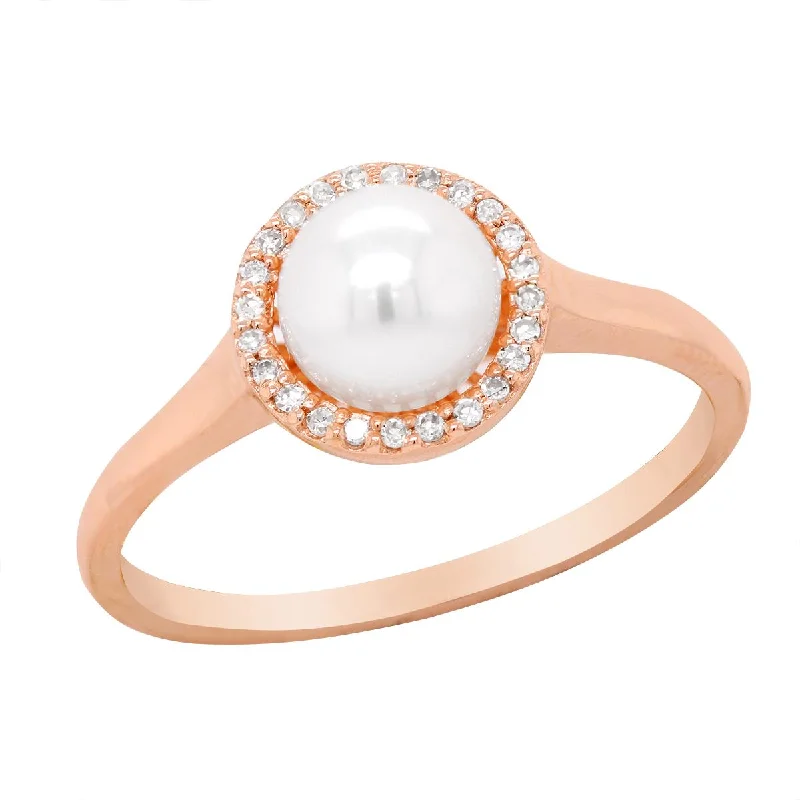 Oval Sapphire Rings-ROSE GOLD AND PEARL FASHION RING, .08 CT TW