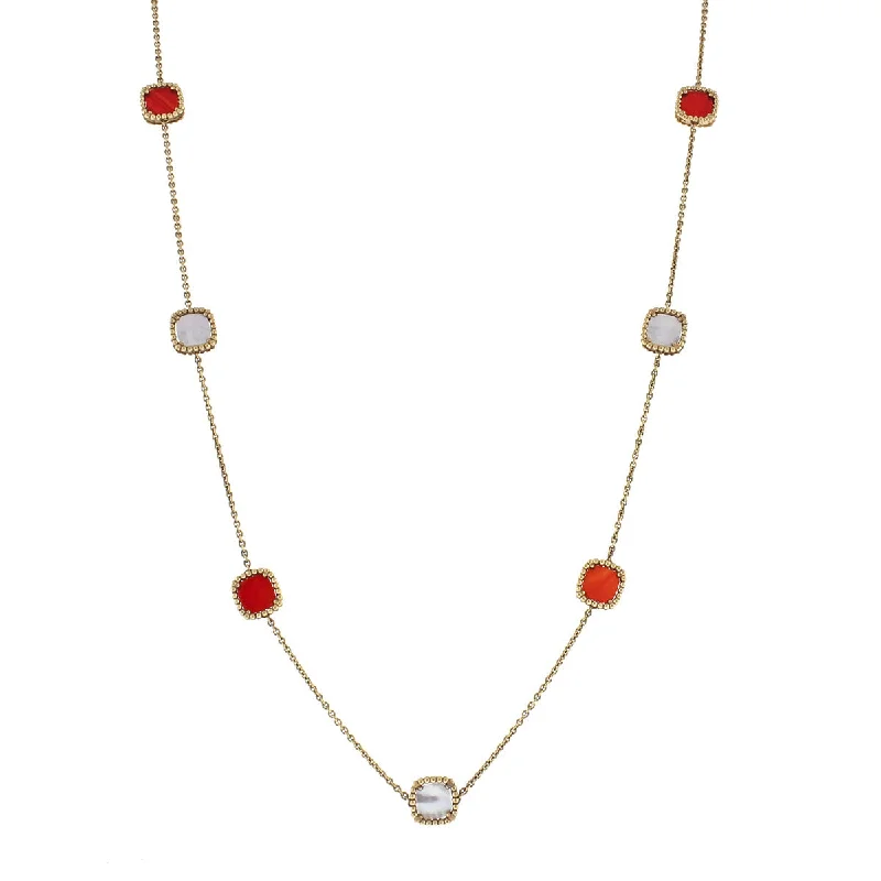 Silver Multi-layer Necklaces-18K Yellow Gold Mother of Pearl and Carnelian Necklace