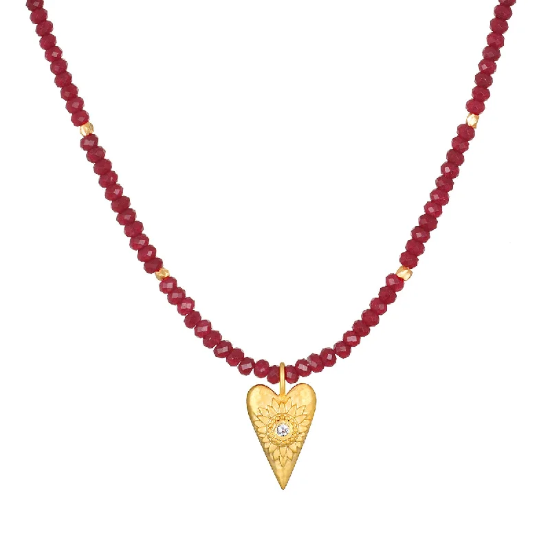 Boho Gold Necklaces-Healing Heart Red Onyx Heart Necklace