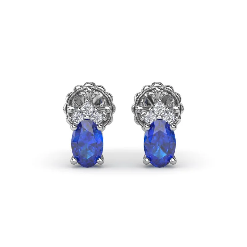 Artistic Gold Earrings-Oval Sapphire and Diamond Stud Earrings ER1857S