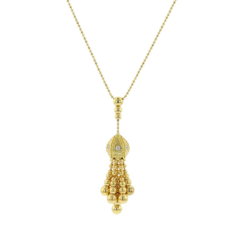 Heart-shaped Charm Necklaces-18K Yellow Gold Mini Tassel Necklace with Diamonds