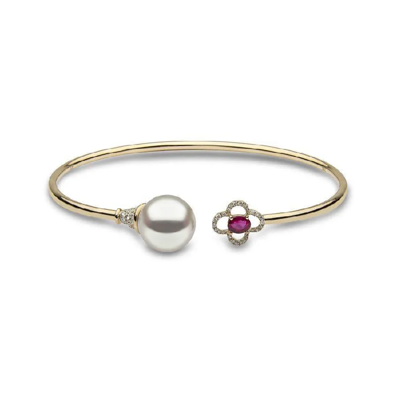 Elegant Bangles-18ct Yellow Gold South Sea Pearl, Ruby & Diamond Set Bangle