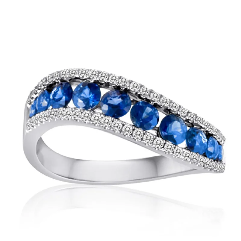 Engraved Wedding Rings-WHITE GOLD FASHION RING WITH CHANNEL SET SAPPHIRE