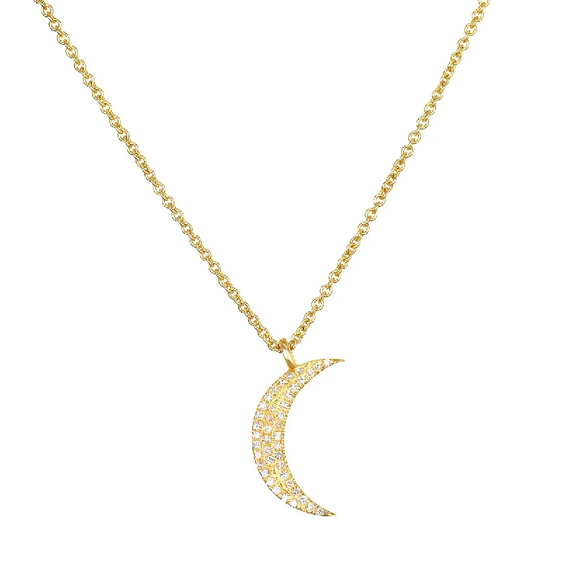 Double Pendant Necklaces-Moon Diamond 14kt Gold Pendant Necklace