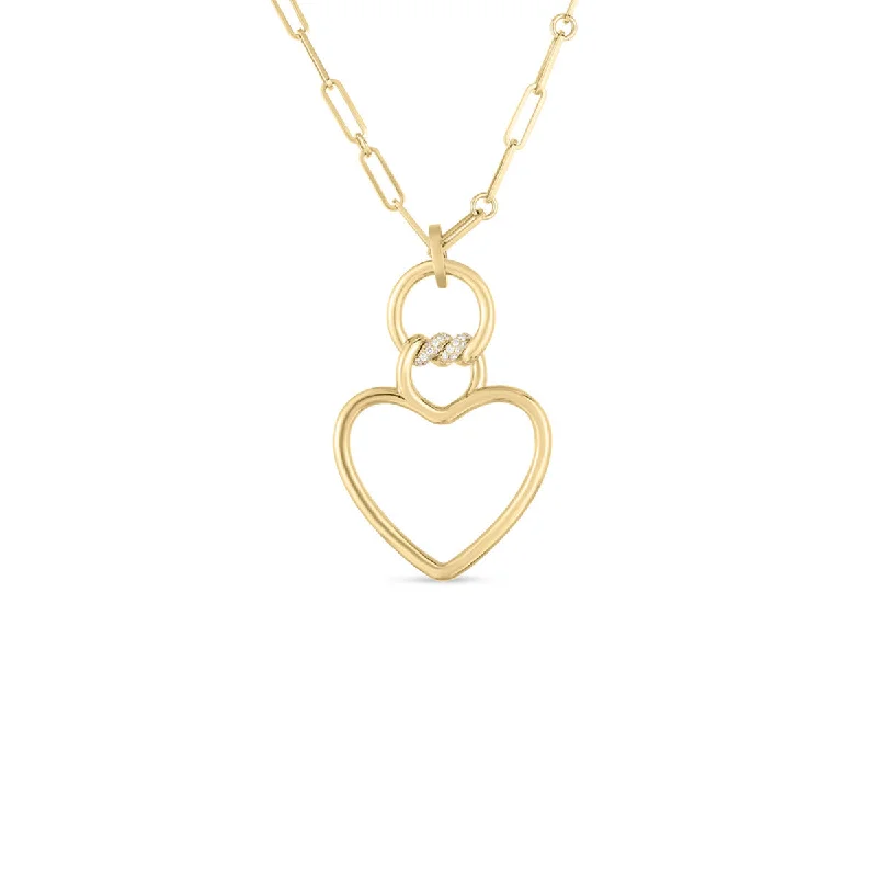 Vintage Gem Pendant Necklaces-18K Yellow Gold Heart Necklace with Diamonds