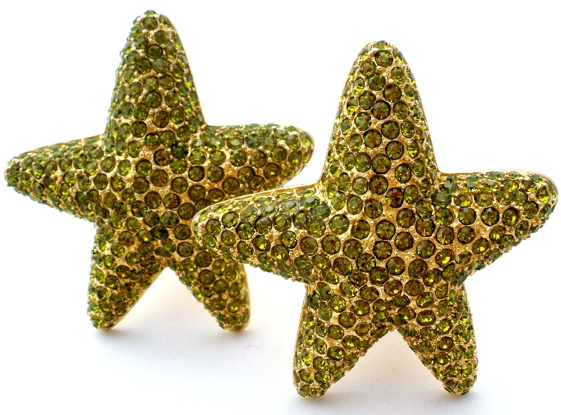 Contemporary Stud Earrings-Peridot Green Rhinestone Starfish Earrings by Guy Laroche