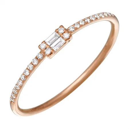 Women's Wedding Bands-14K Rose Gold Diamond Round + Baguette Stackable Ring