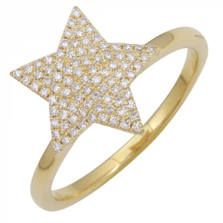 Vintage Wedding Rings-14K Yellow Gold Diamond Pave Star Ring