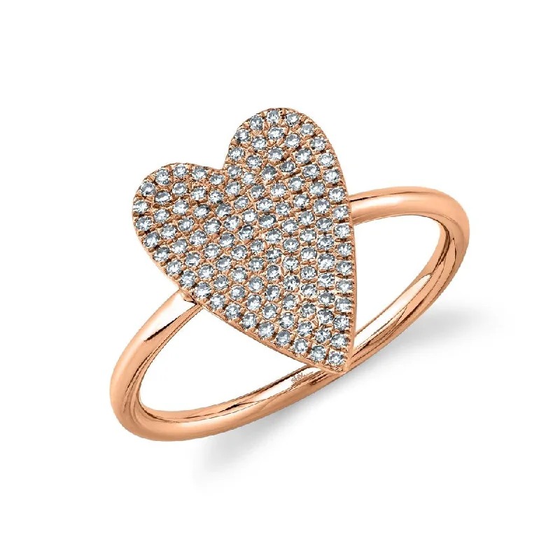 Men's Gold Wedding Rings-14K Rose Gold Diamond Pave Medium Heart Ring