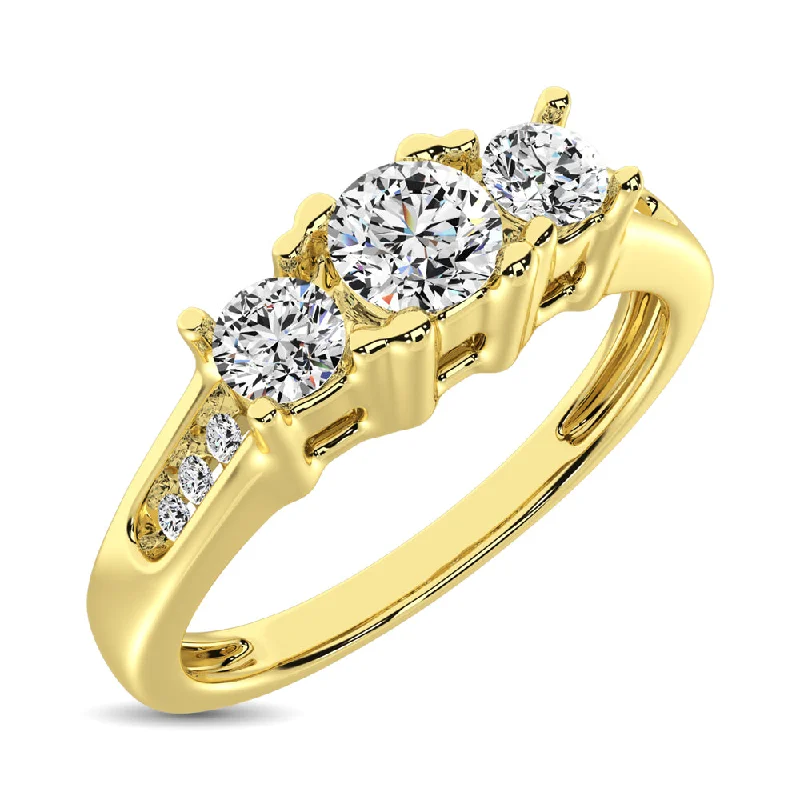 Colorful Gemstone Engagement Rings-10K Yellow Gold 1/2 Ct.Tw. Diamond Three Stone Ring