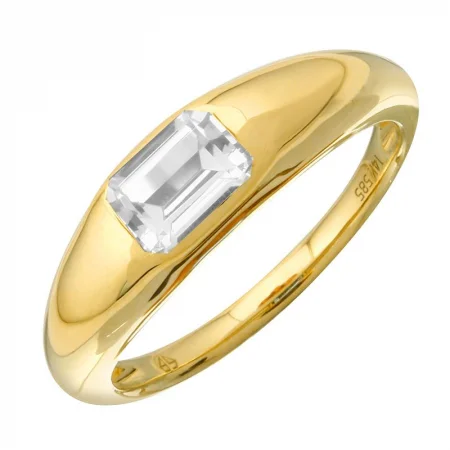 Gold Cocktail Rings-Yellow 14K Gold Inlay Emerald Shaped White Topaz Ring