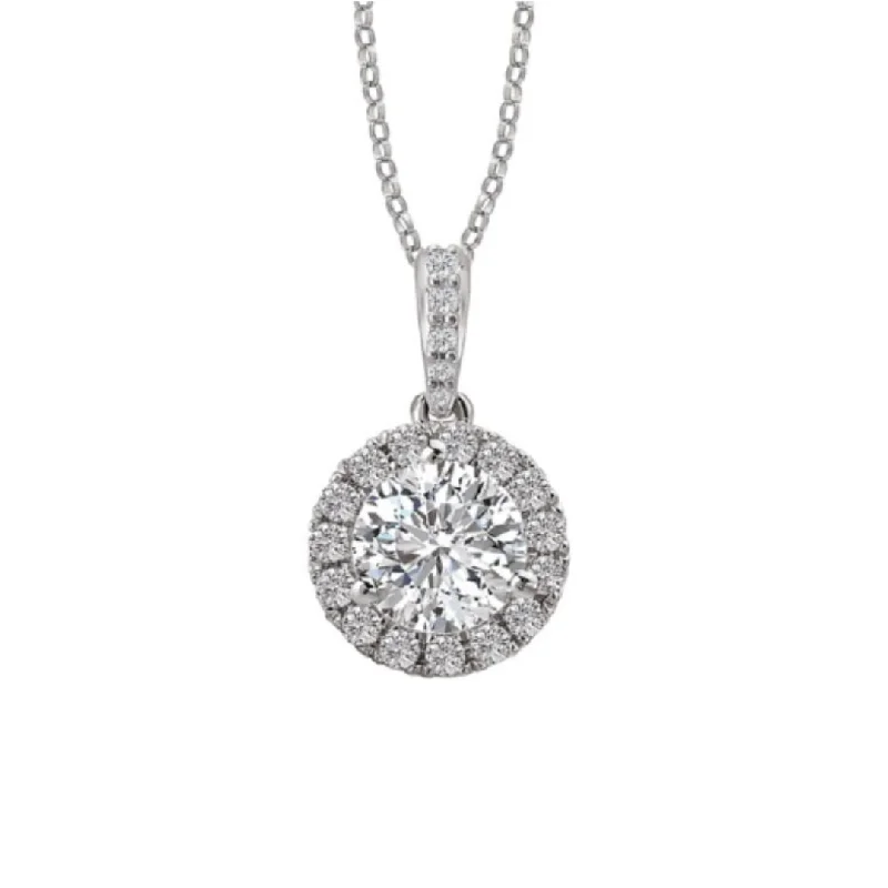 Elegant Silver Pendant Necklaces-18K White Gold 0.70 CT Diamond Halo Drop Necklace