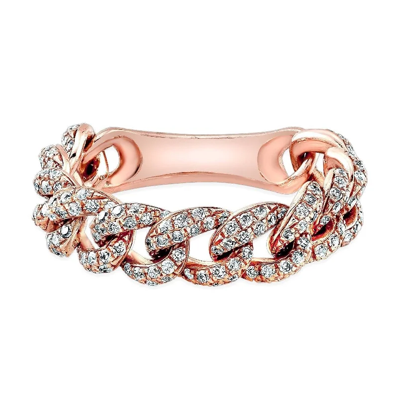 Adjustable Silver Rings-14K Rose Gold Diamond Curb Link Flexible Ring