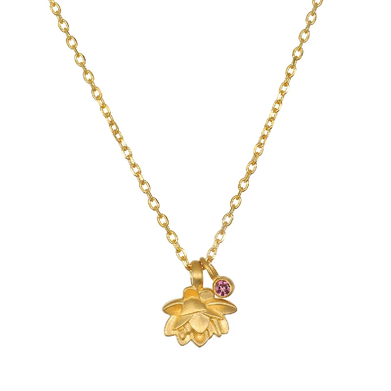 Classic Pendant Necklaces-Bloom in Peace Lotus & Tourmaline Necklace