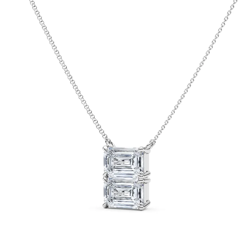 Multi-stone Pendant Necklaces-Twin Emerald East-West Diamond Pendant